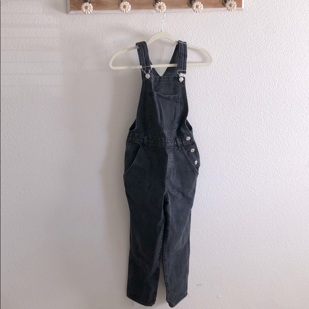 Topshop black denim moto overalls